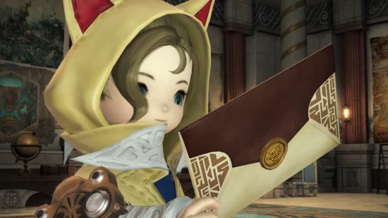 FFXIV patch 6.5 Growing Light - Krile Baldesion inspects a letter in an ornate envelope.