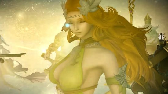 FFXIV patch 6.5 Growing Light - Nophica, a goddess with flowing red hair in a green dress.
