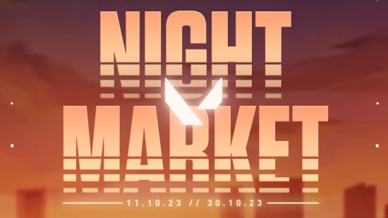 The October Valorant Night Market dates on an orange backdrop.
